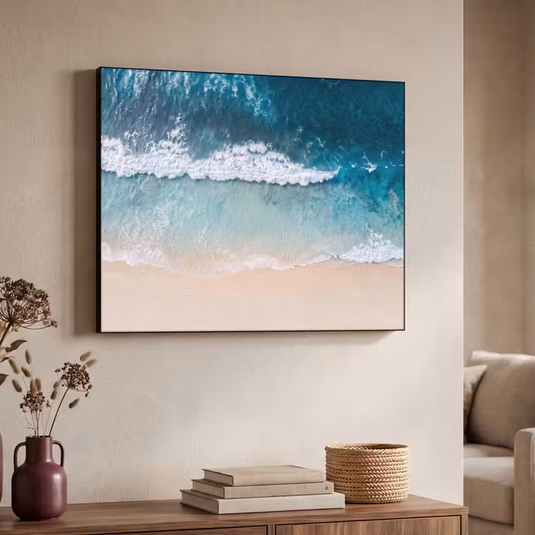 Strand - Zee - Golven - Natuur - Blauw Textielframe zwart klein -sfeer3