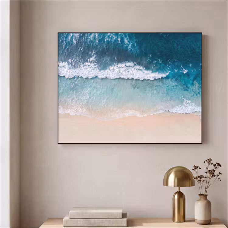 Strand - Zee - Golven - Natuur - Blauw Textielframe zwart klein -sfeer2