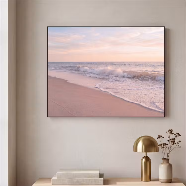 Strand - Zee - Golven - Natuur - Zonsondergang Textielframe zwart klein -sfeer2
