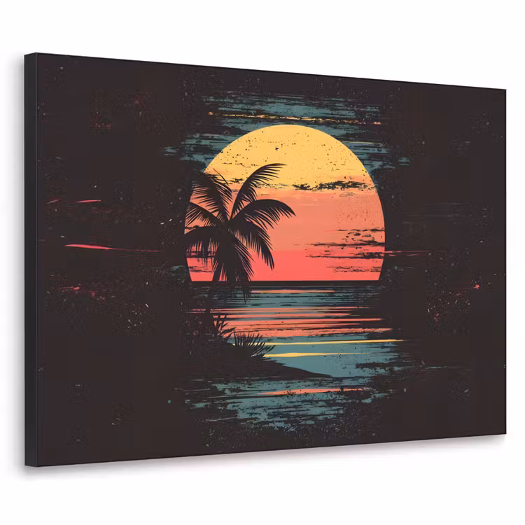 Strand - Minimalistisch - Zon - Oranje Textielframe - compleet frame klein -3d