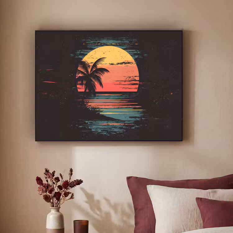 Strand - Minimalistisch - Zon - Oranje Textielframe - compleet frame klein -sfeer1