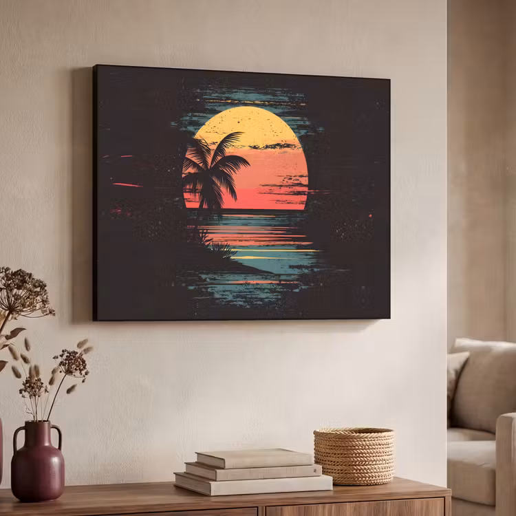 Strand - Minimalistisch - Zon - Oranje Textielframe - compleet frame klein -sfeer3