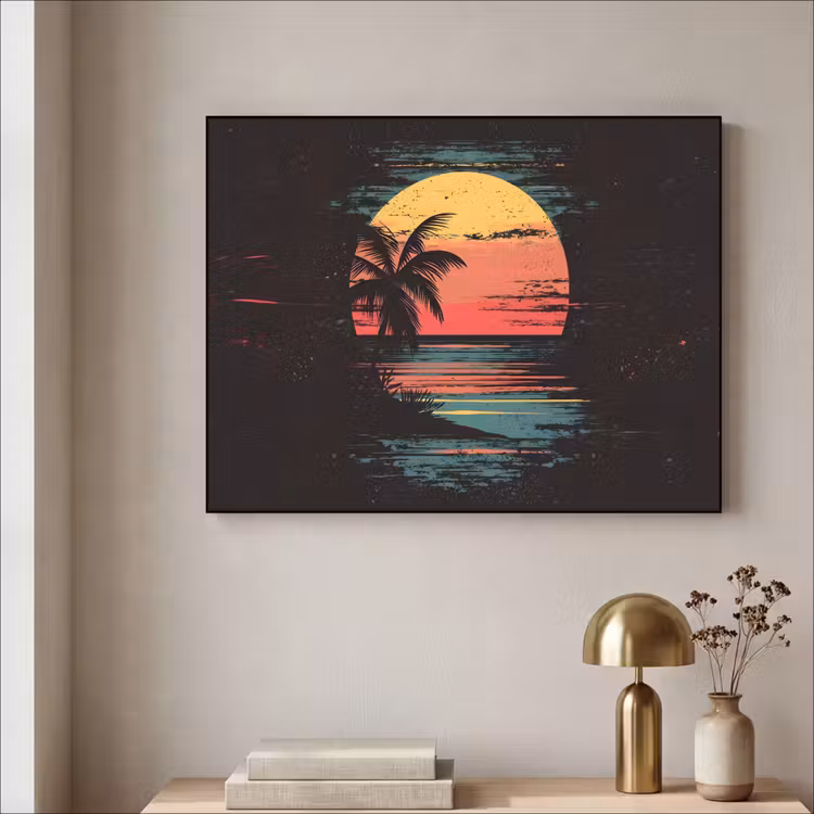 Strand - Minimalistisch - Zon - Oranje Textielframe zwart klein -sfeer2