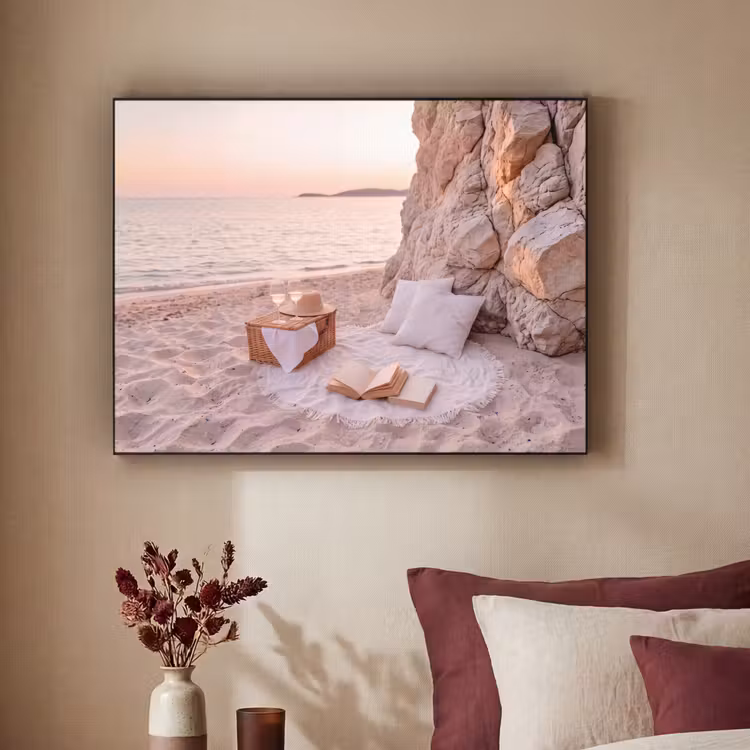 Strand - Picknick - Zonsondergang - Zomer - Natuur Textielframe zwart klein -sfeer1