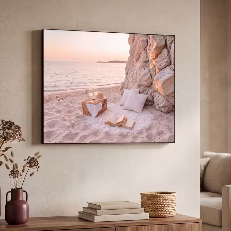 Strand - Picknick - Zonsondergang - Zomer - Natuur Textielframe zwart klein -sfeer3