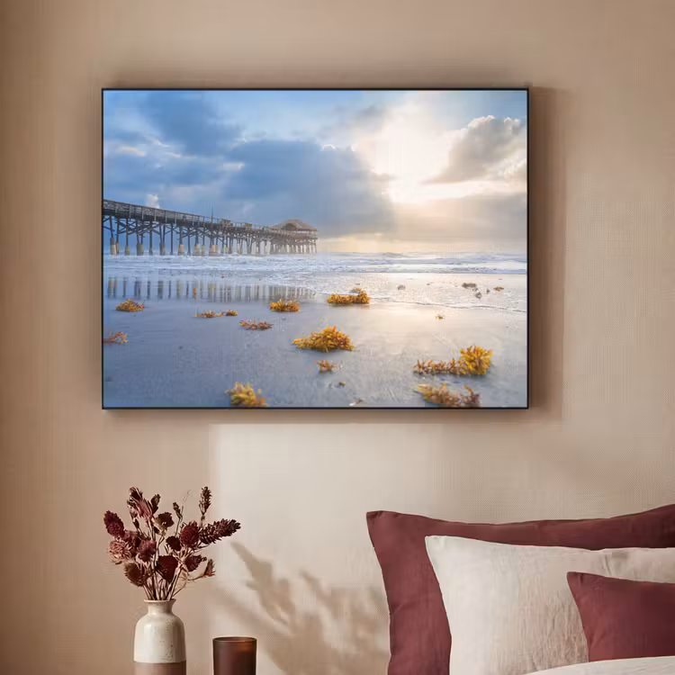 Strand - Pier - Zeewier - Zee - Zomer Textielframe zwart klein -sfeer1