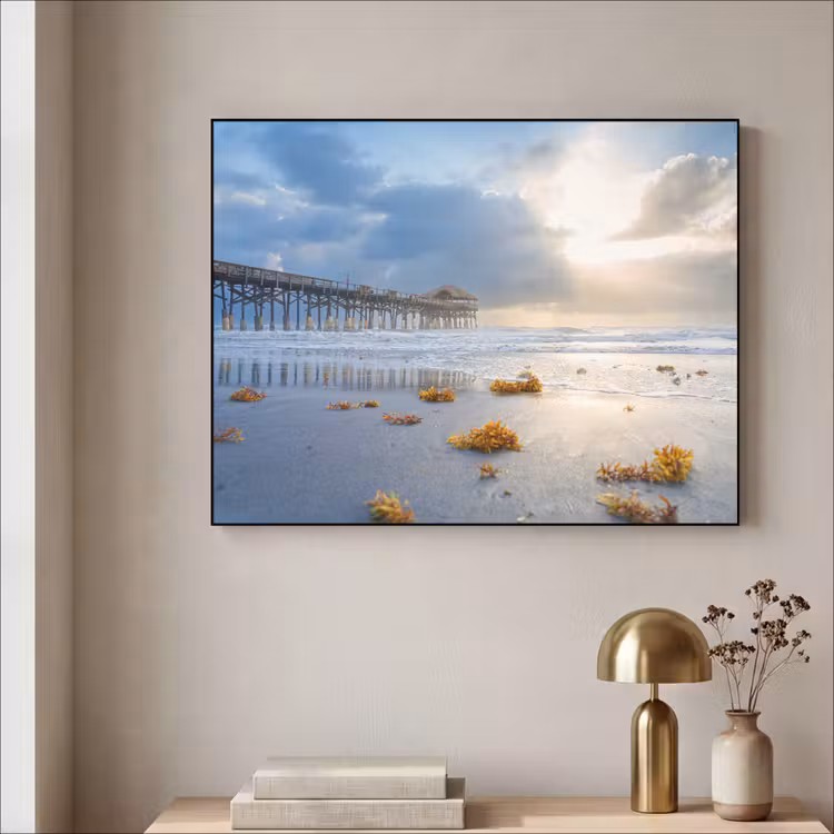 Strand - Pier - Zeewier - Zee - Zomer Textielframe zwart klein -sfeer2