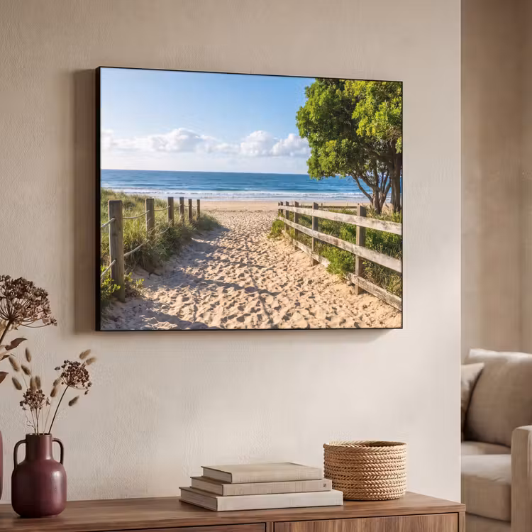 Strand - Zandpad - Oceaan - Natuur Textielframe zwart klein -sfeer3