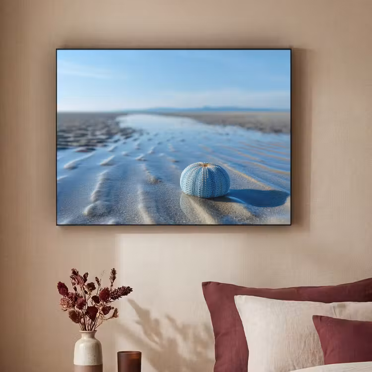 Strand - Schild - Water - Blauw Textielframe zwart klein -sfeer1