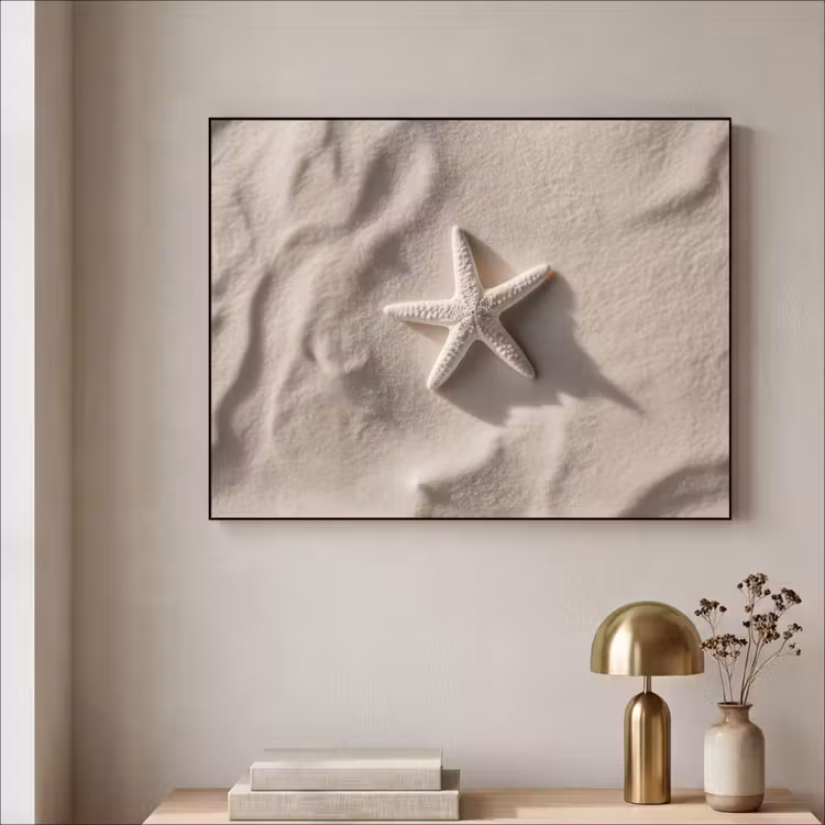 Strand - Zeester - Zand - Beige Textielframe zwart klein -sfeer2