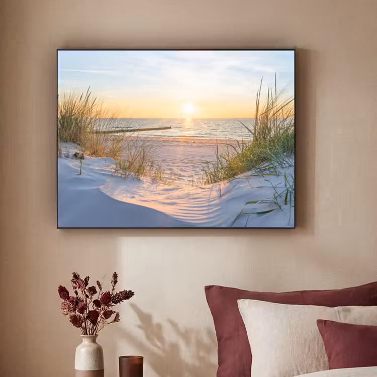 Strand - Zon - Duin - Gras - Zand - Horizon Textielframe zwart klein -sfeer1