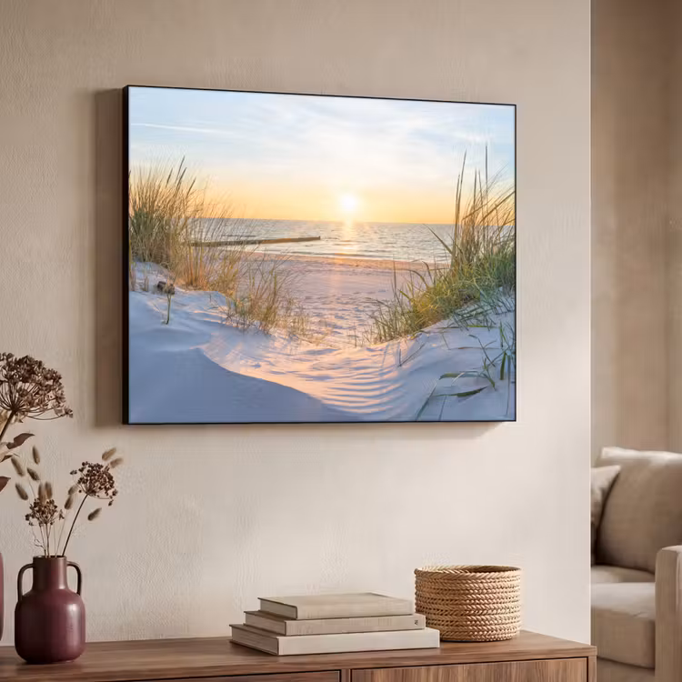Strand - Zon - Duin - Gras - Zand - Horizon Textielframe zwart klein -sfeer3