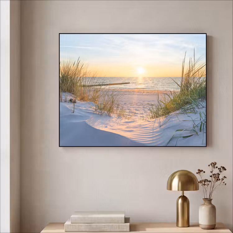 Strand - Zon - Duin - Gras - Zand - Horizon Textielframe zwart klein -sfeer2