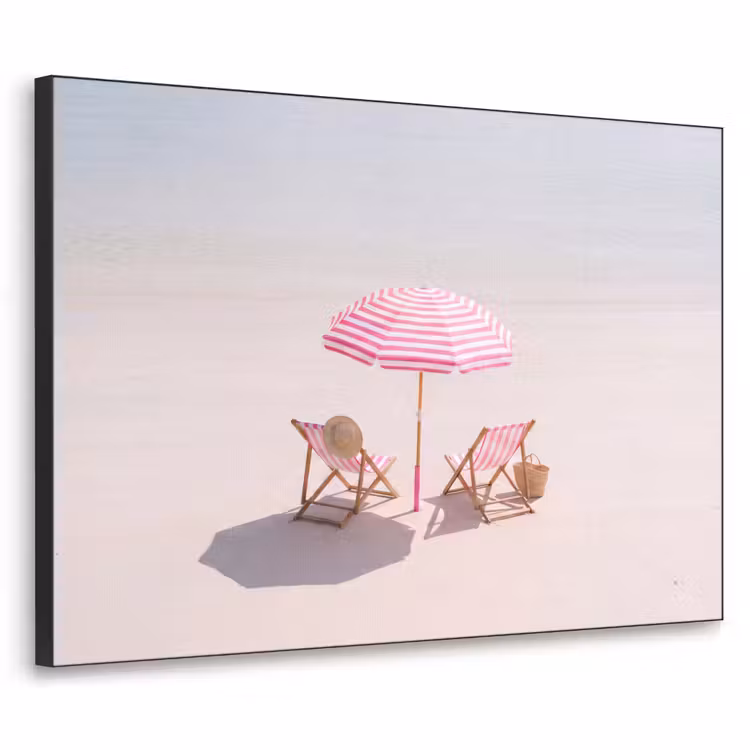 Strand - Parasol - Ligstoel - Zomer - Roze Textielframe zwart klein -3d