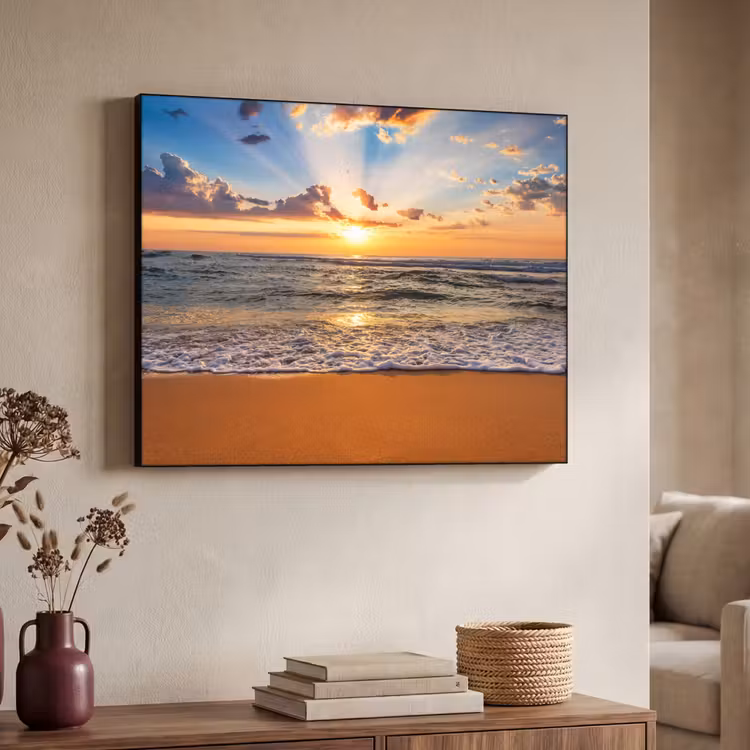 Strand - Zonsondergang - Zee - Wolken - Horizon Textielframe zwart klein -sfeer3
