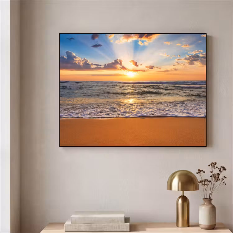 Strand - Zonsondergang - Zee - Wolken - Horizon Textielframe zwart klein -sfeer2