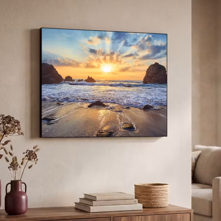 Strand - Zonsondergang - Natuur - Zee - Landschap Textielframe zwart klein -sfeer3