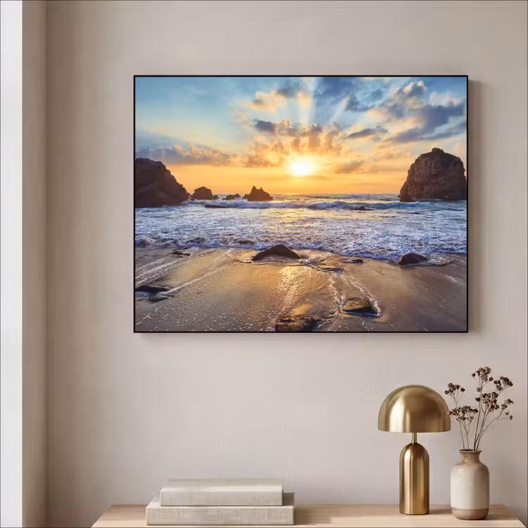 Strand - Zonsondergang - Natuur - Zee - Landschap Textielframe zwart klein -sfeer2
