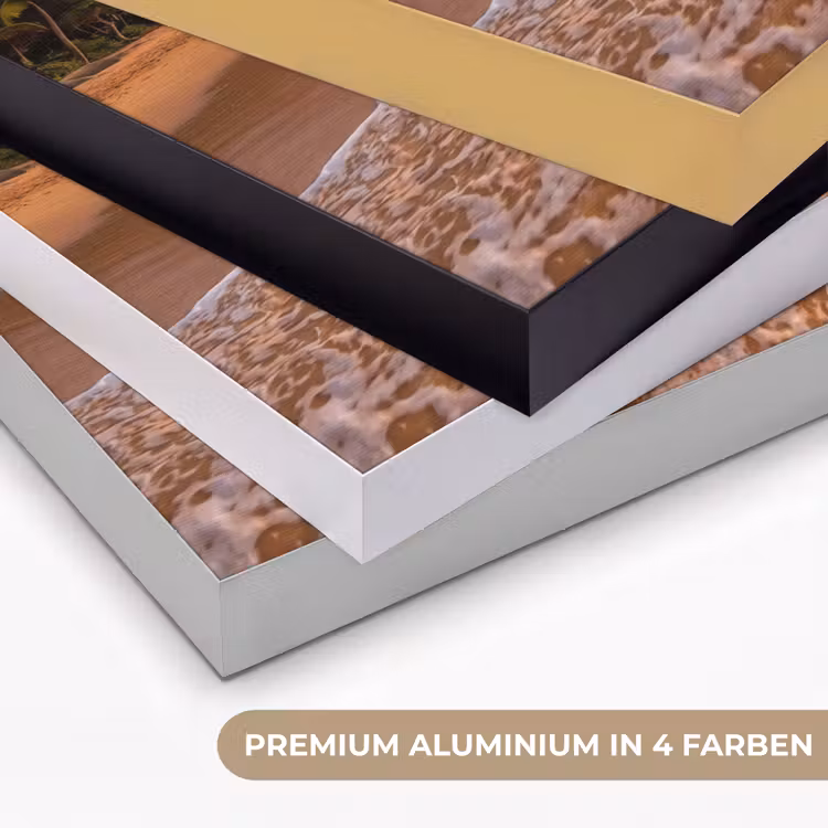 Strand - Zonsondergang - Golven - Natuur - Goud Textielframe zwart klein -USP_kleurenDE