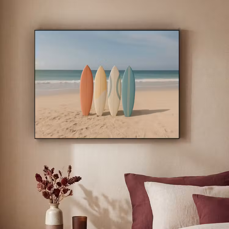 Strand - Surfbord - Pastel Textielframe zwart klein -sfeer1