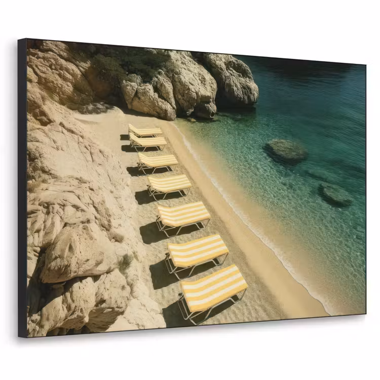 Strandbedden - Zee - Stenen - Baai Textielframe zwart klein -3d