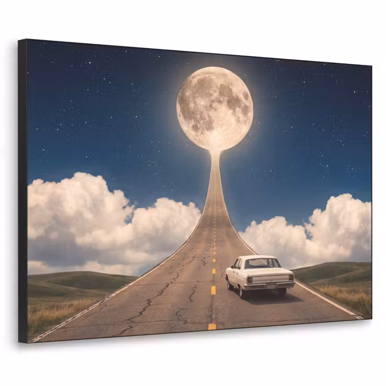 Art Frame - Straße – Mond – Nacht - Weg - Maan - Nacht Textielframe zwart klein
