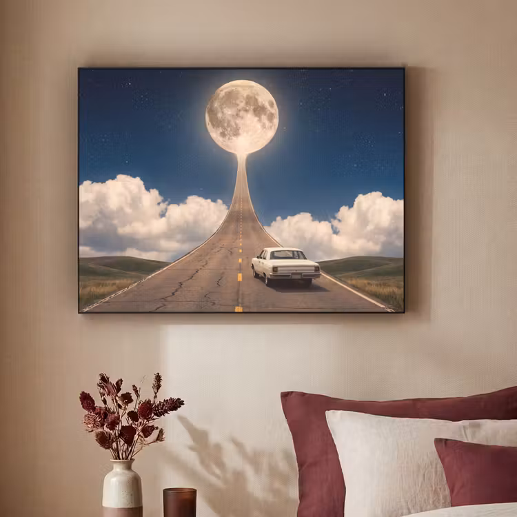 Art Frame - Straße – Mond – Nacht - Weg - Maan - Nacht Textielframe zwart klein