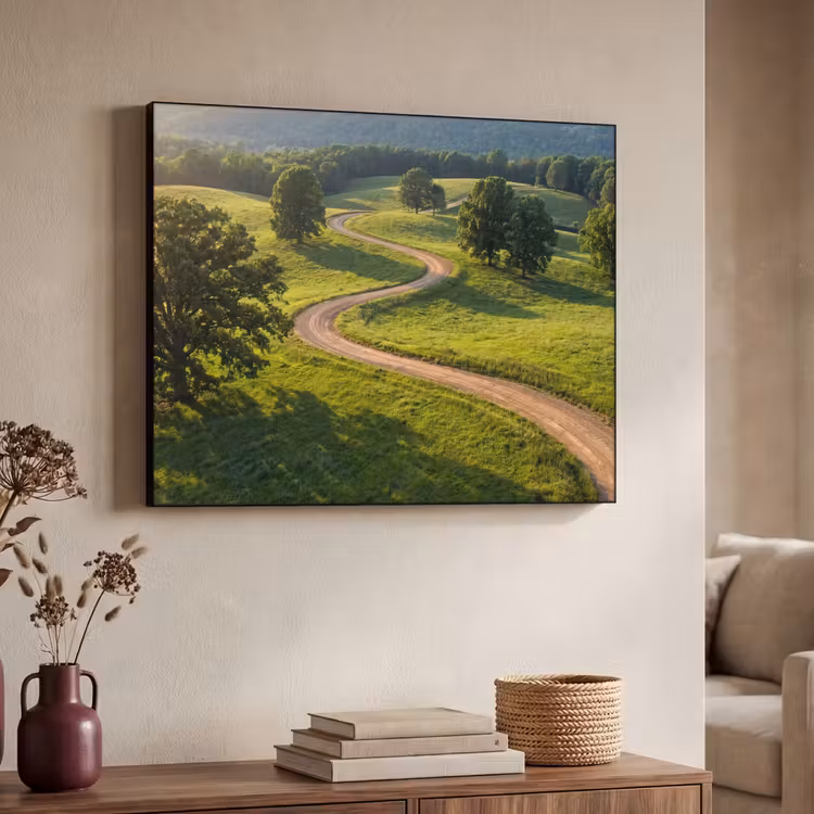 Weg - Weide - Natuur - Groen Textielframe zwart klein -sfeer3