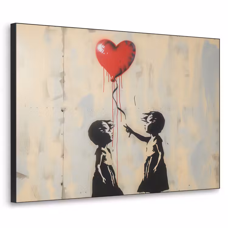 Street art - Banksy - Ballon - Graffiti - Hart Textielframe zwart klein -3d