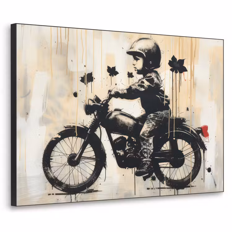 Street art - Motor - Jongen - Graffiti - Banksy Style Textielframe zwart klein -3d