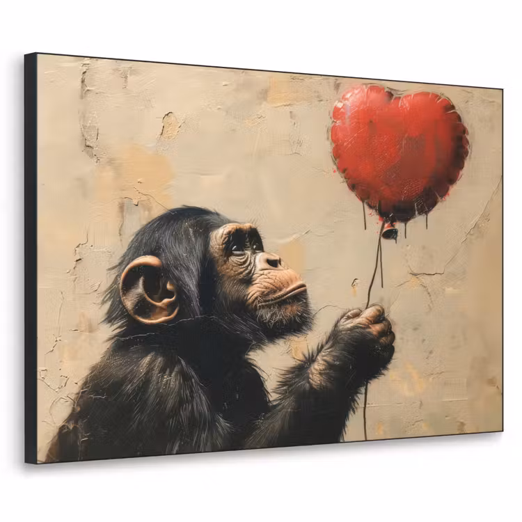 Street art - Chimpansee - Ballon - Graffiti - Banksy Style Textielframe - compleet frame klein -3d