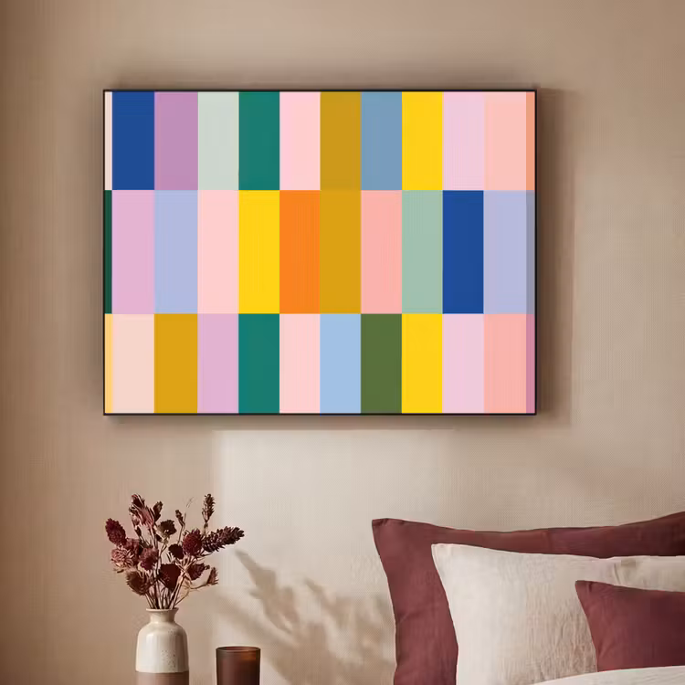 Stroken - Blauw - Patroon - Abstract Textielframe zwart klein -sfeer1