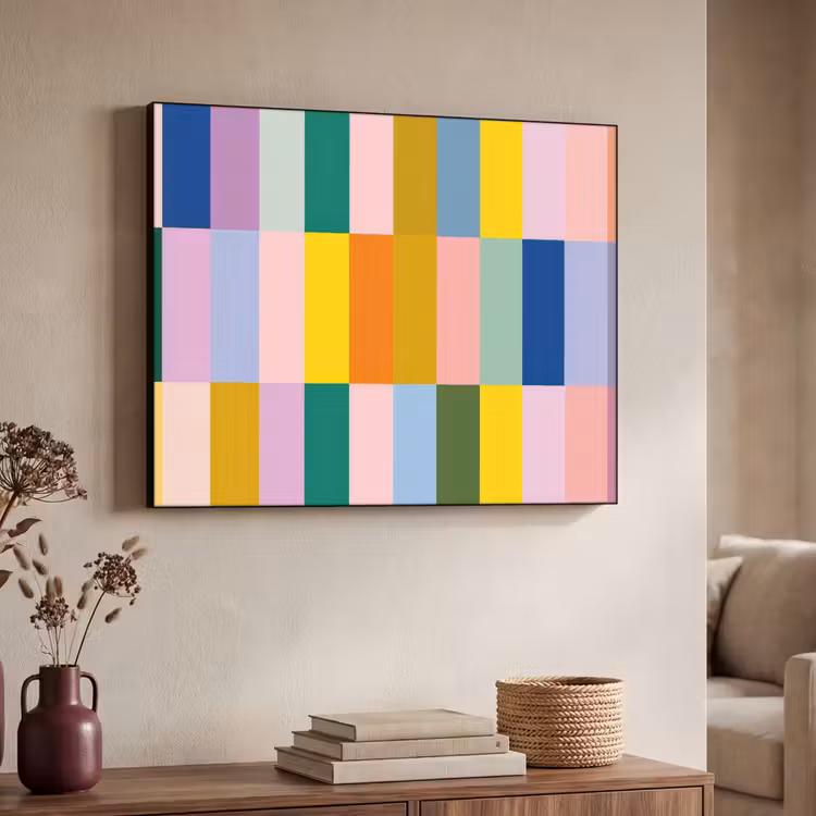 Stroken - Blauw - Patroon - Abstract Textielframe - compleet frame klein -sfeer3