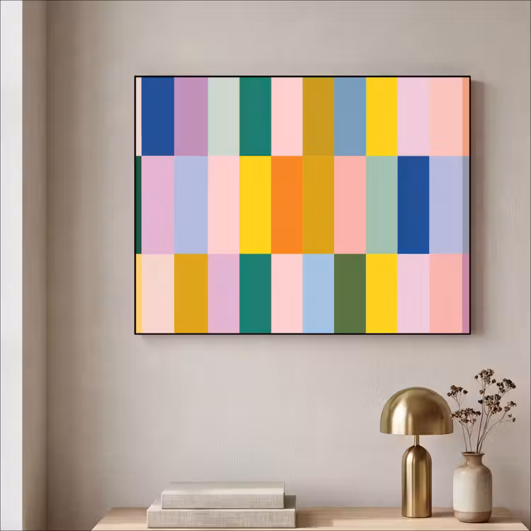 Stroken - Blauw - Patroon - Abstract Textielframe zwart klein -sfeer2