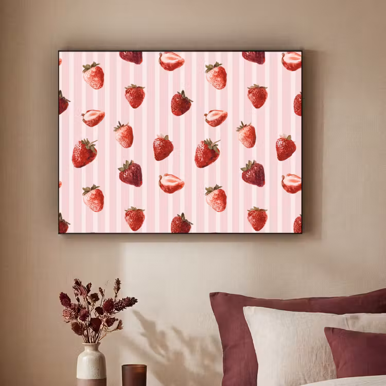 Strepen - Aardbei - Roze Textielframe zwart klein 947 -sfeer1