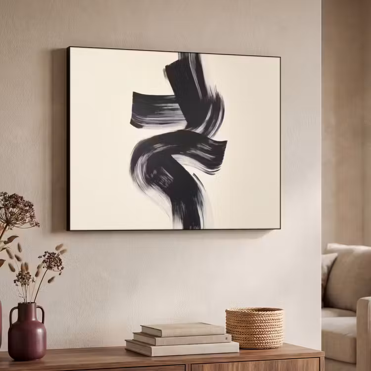 Strepen - Zwart - Abstract Textielframe - compleet frame klein -sfeer3