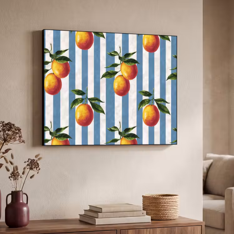Strepen - Citroen - Blauw Textielframe zwart klein 947 -sfeer3