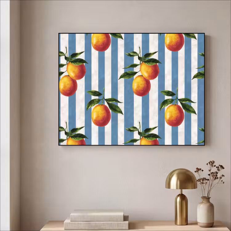 Strepen - Citroen - Blauw Textielframe zwart klein 947 -sfeer2