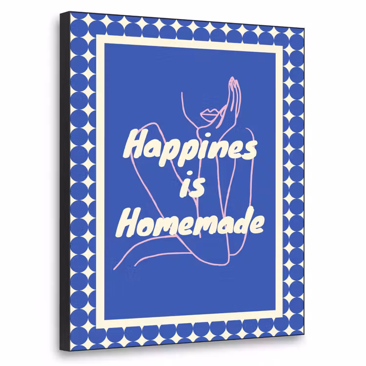 Lijntekening - Vrouw - Quote - Blauw Textielframe zwart klein -3d