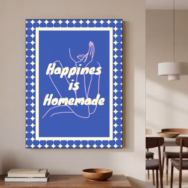 Lijntekening - Vrouw - Quote - Blauw Textielframe zwart klein -sfeer2