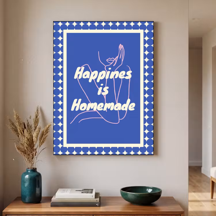 Lijntekening - Vrouw - Quote - Blauw Textielframe zwart klein -sfeer1