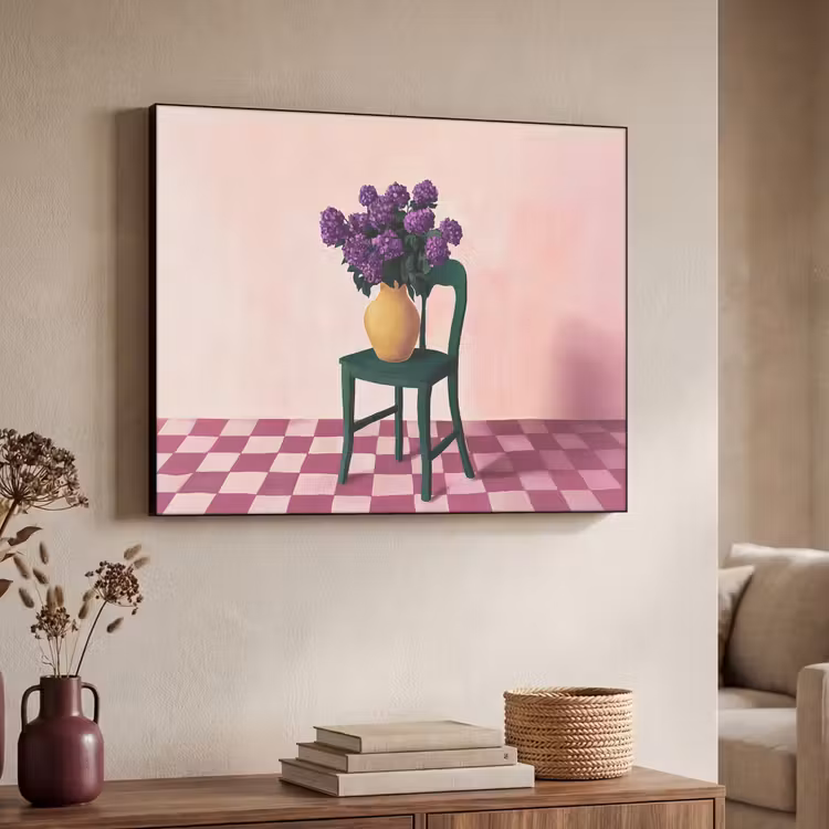 Stoel - Vaas - Bloemen - Geblokt Textielframe - compleet frame klein -sfeer3