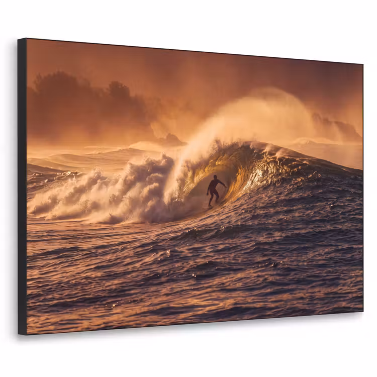 Surfer - Golf - Oceaan - Sport - Oranje Textielframe zwart klein -3d