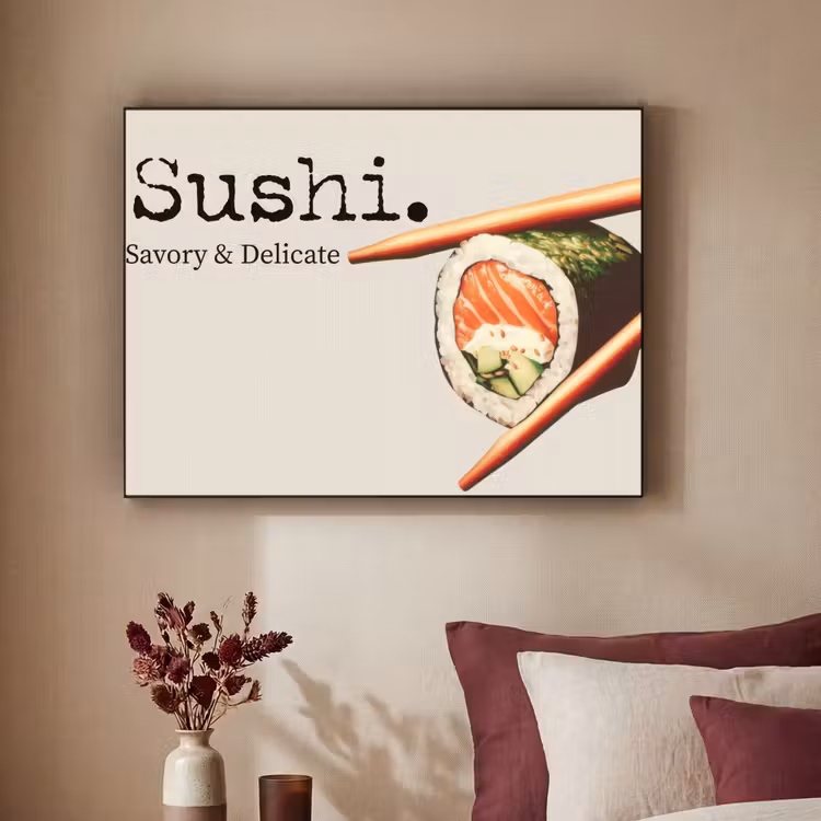Sushi - Zalm - Rijst - Japans Textielframe zwart klein -sfeer1