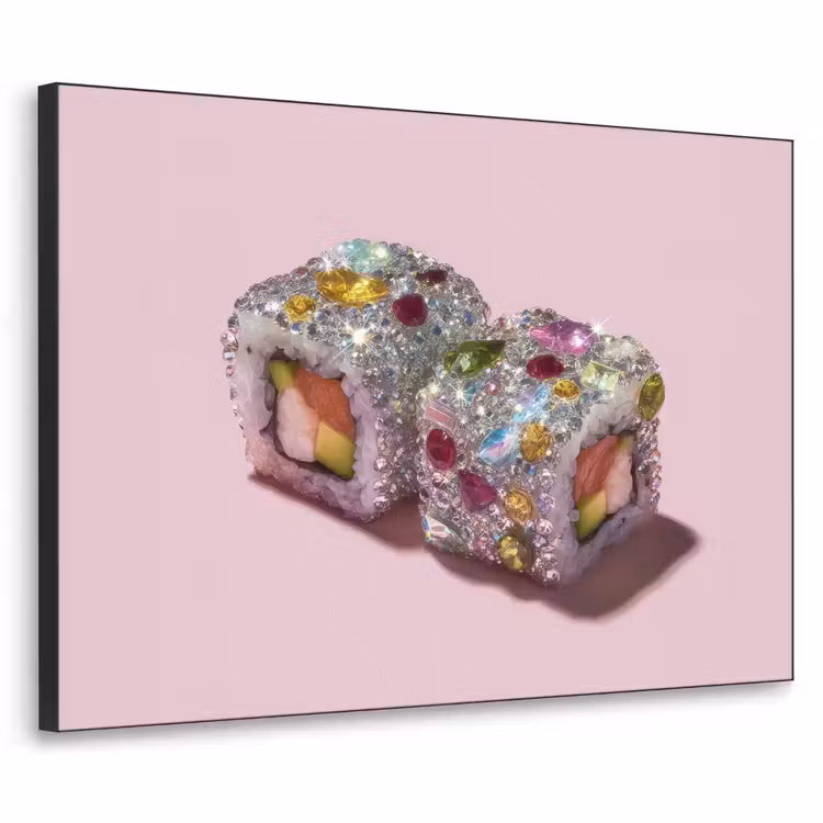 Sushi - Rolletjes - Steentjes - Kleurrijk Textielframe zwart klein -3d