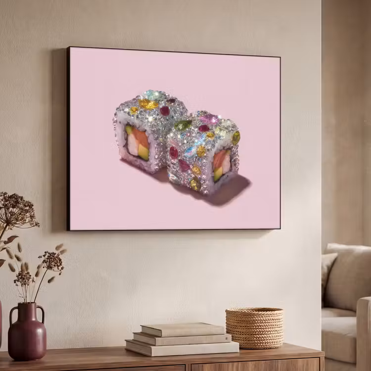 Sushi - Rolletjes - Steentjes - Kleurrijk Textielframe zwart klein -sfeer3
