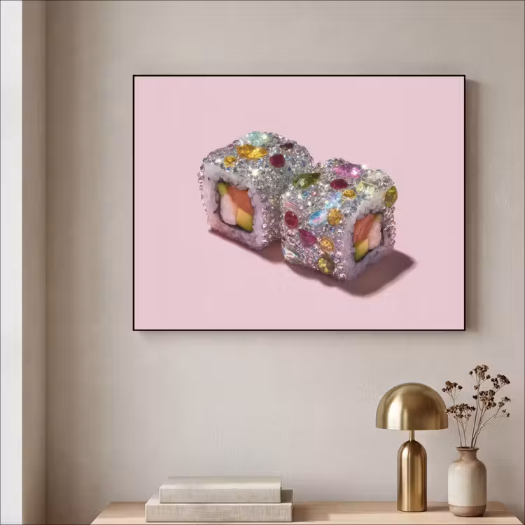 Sushi - Rolletjes - Steentjes - Kleurrijk Textielframe - compleet frame klein -sfeer2