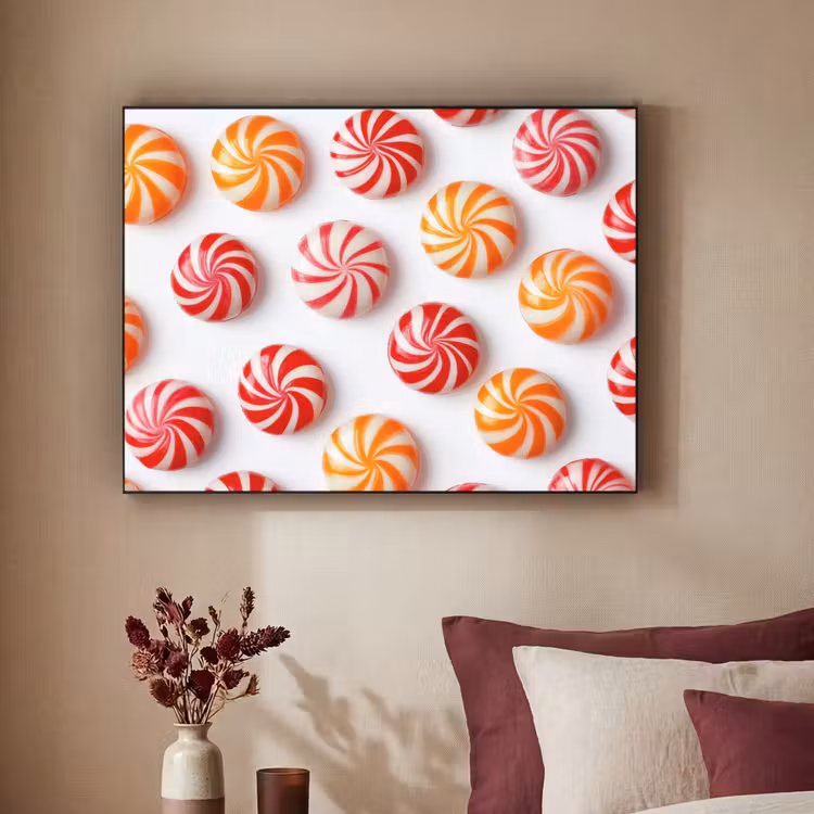 Snoep - Patroon - Rood - Oranje Textielframe - compleet frame klein -sfeer1
