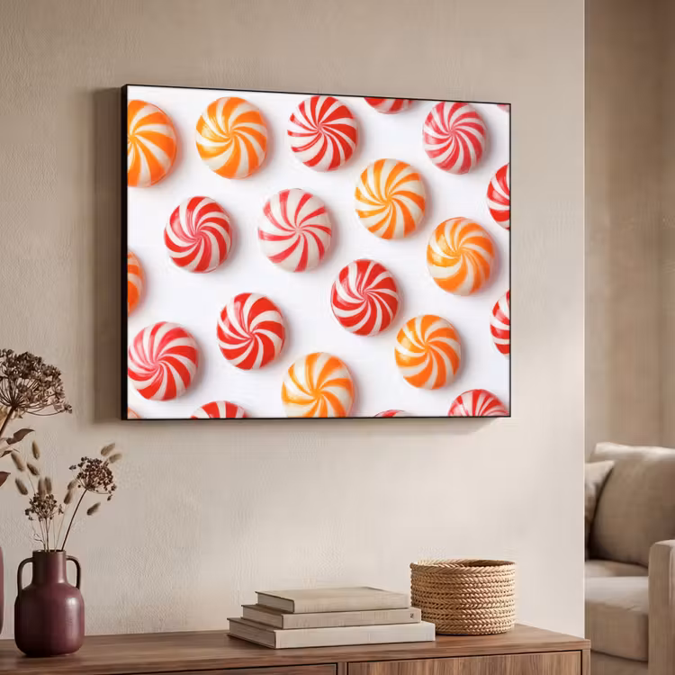 Snoep - Patroon - Rood - Oranje Textielframe - compleet frame klein -sfeer3