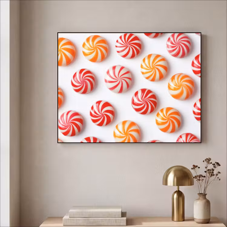 Snoep - Patroon - Rood - Oranje Textielframe zwart klein -sfeer2
